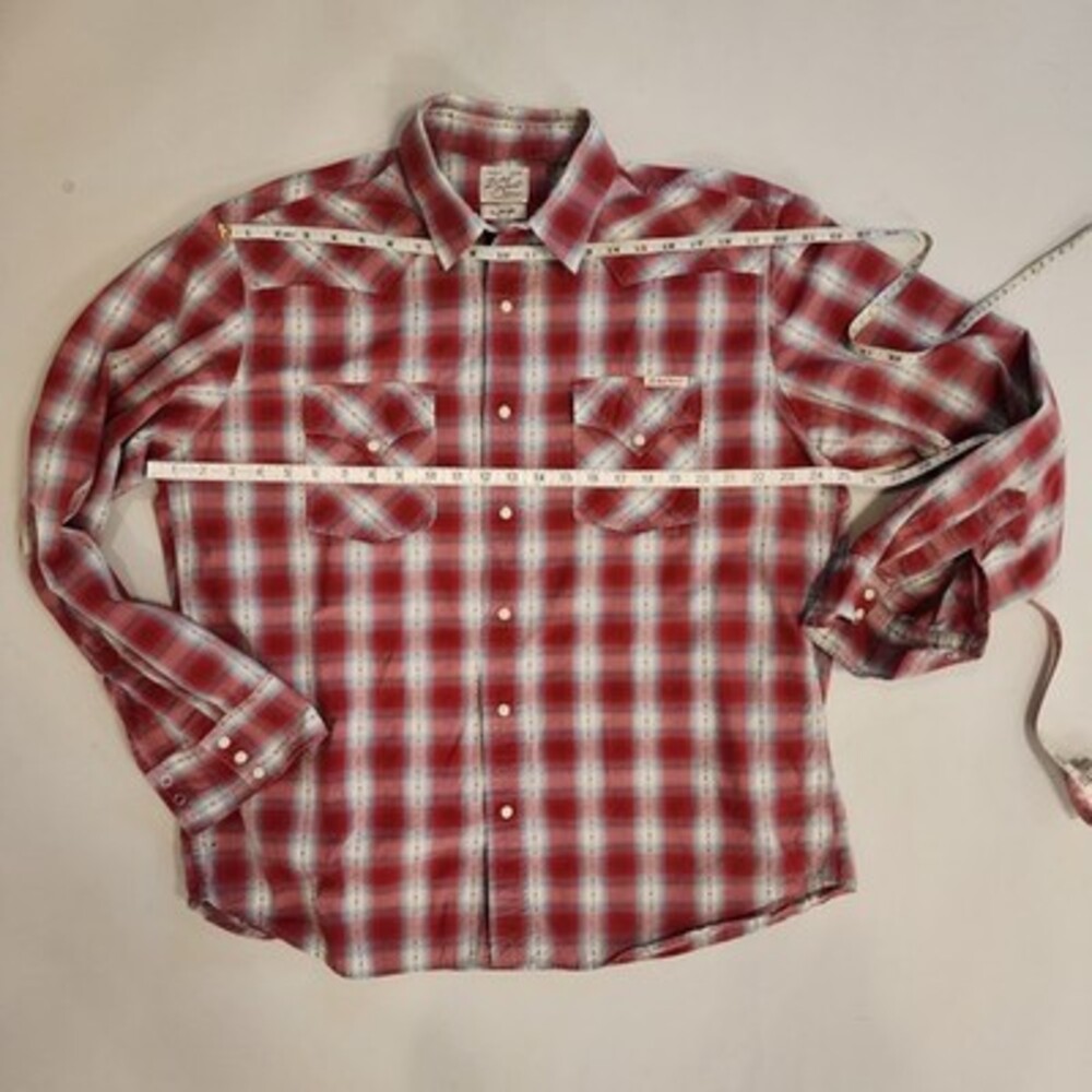 Lucky Brand Dungarees Mens Shirt XL Diamond Pearl Snap Western Cowboy Plaid VNTG - Picture 2 of 6